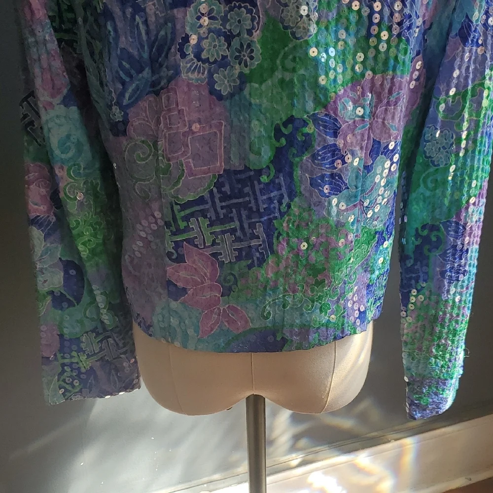 Vtg Sequin-Embellished Lavender & Aqua Women's Blazer - Picture 10 of 17